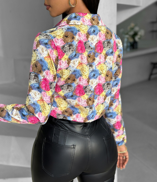 Temperament Printed Chiffon Long Sleeve Shirt Top