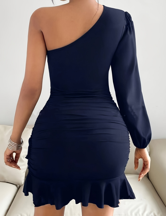 Elegant Temperament Solid Color Sexy Long Sleeved Dress