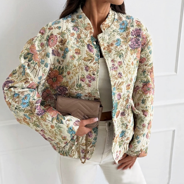 Vintage Floral Jacquard Long Sleeved Jacket