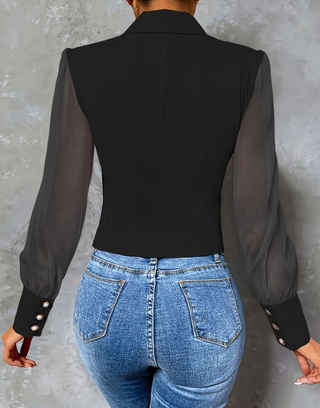 Mesh Splicing Long Sleeves Buttoned Shirt