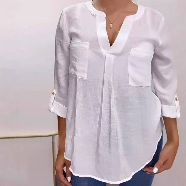 Fashion Women'S White V-Neck Button Up Cardigan Long Sleeved Top