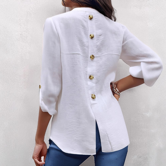 Fashion Women'S White V-Neck Button Up Cardigan Long Sleeved Top