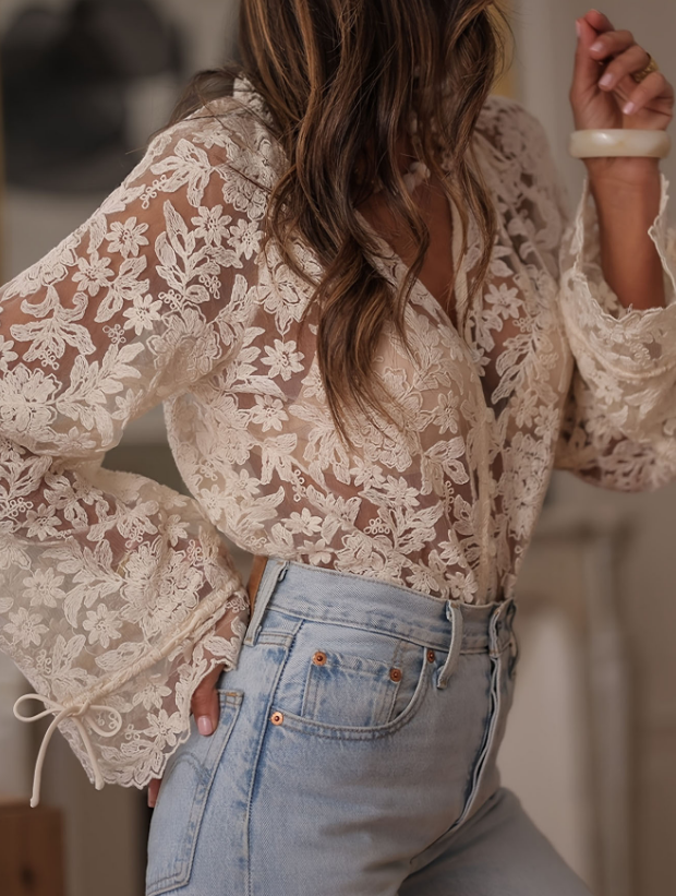 Women'S Casual Loose Long Sleeved Lace Shirt