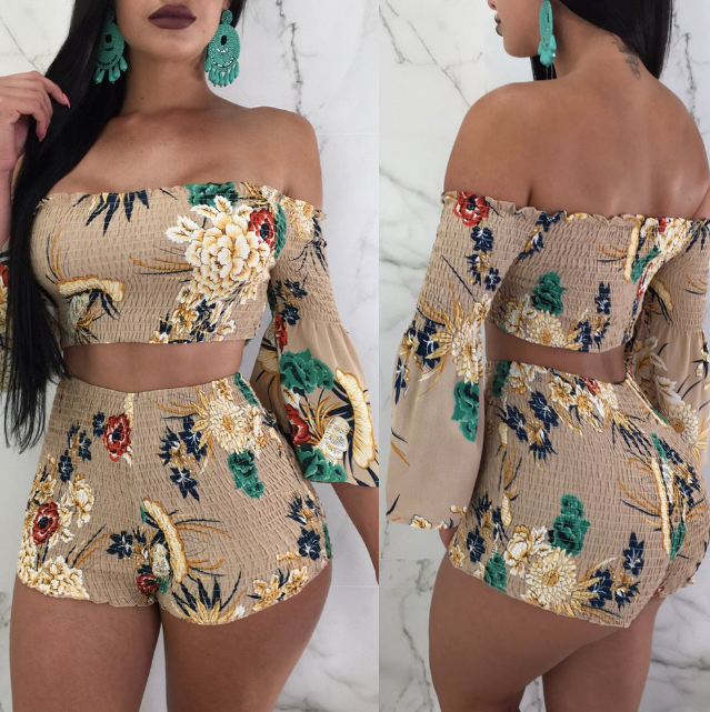 Sexy Printed One Shoulder Two-Piece Set