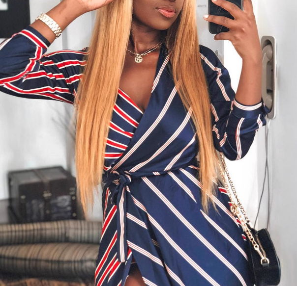 Fashion Sexy Women'S Striped Patchwork Dress