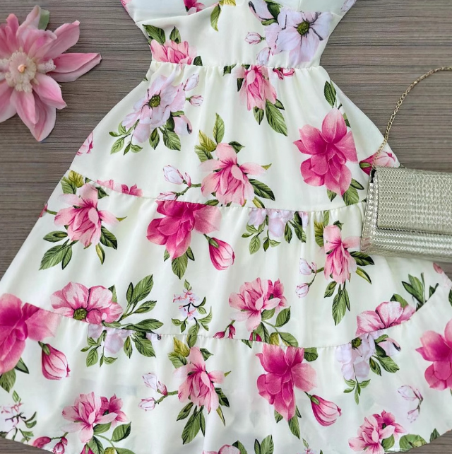 Flower Print Sleeveless Splicing V-Neck Dress