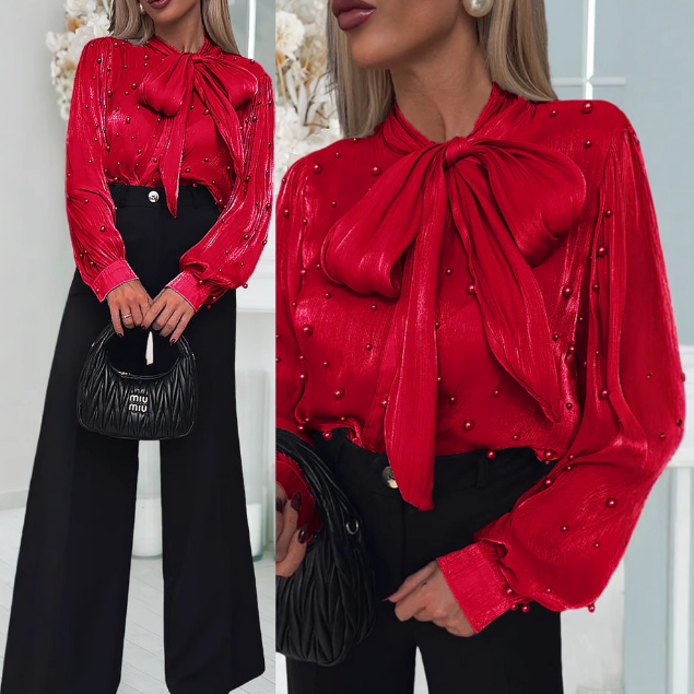 Red Temperament Women'S Long Sleeve Shirt