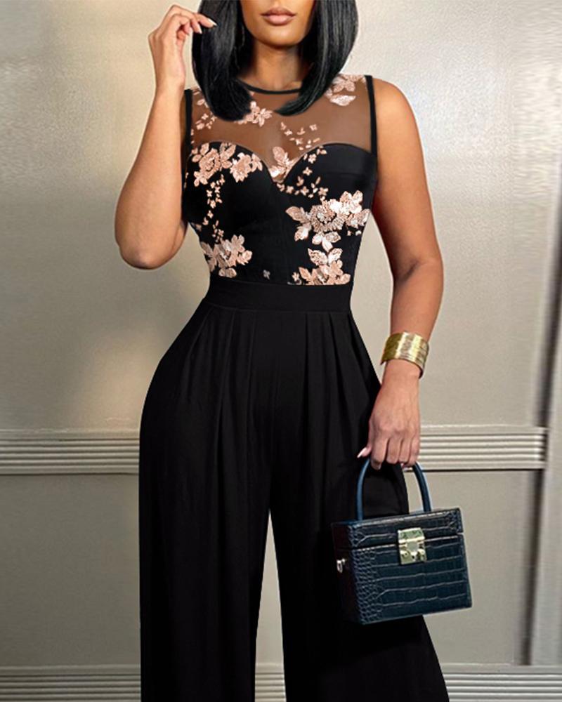 Casual Round Neck Black Sleeveless jumpsuit