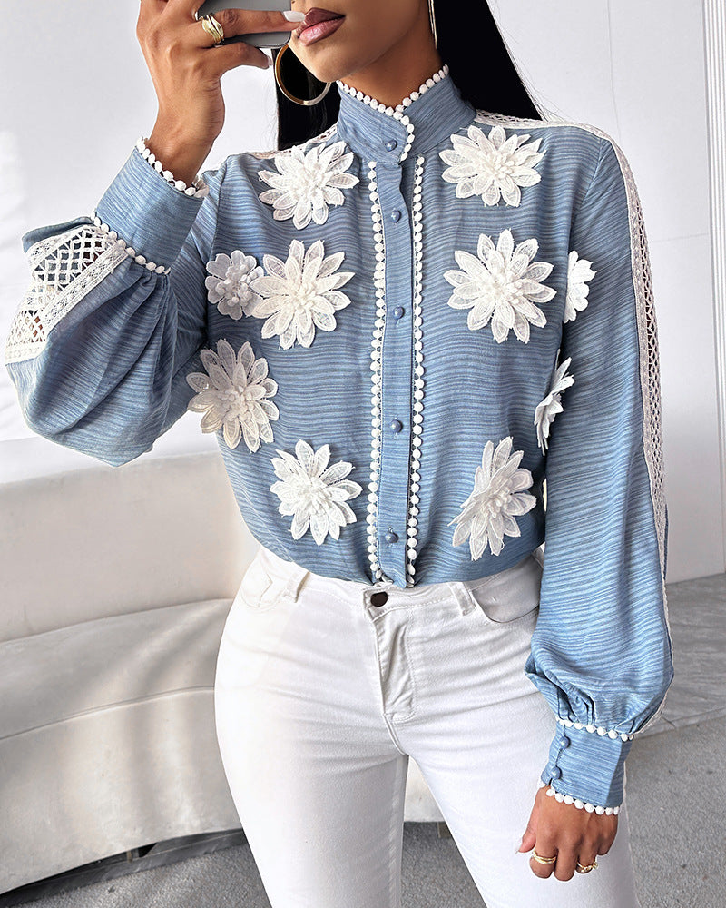 Elegant Long Sleeves Spliced V-Neck Top