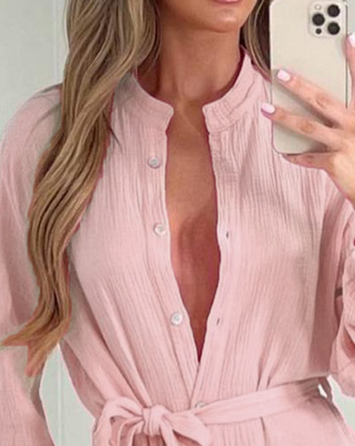 Pink Long Sleeved Casual Dress