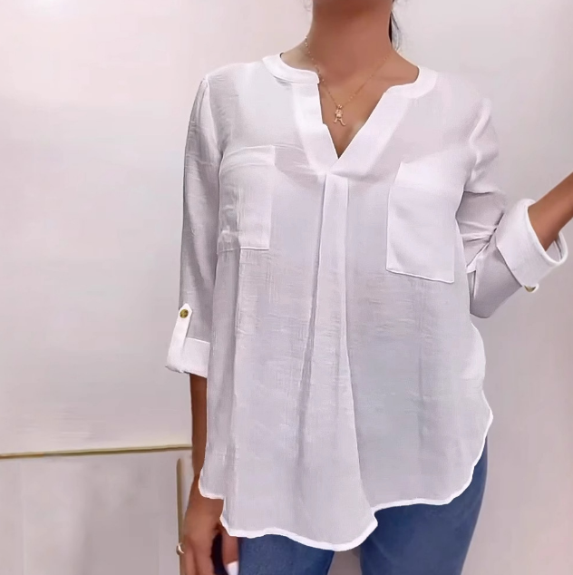 Fashion Women'S White V-Neck Button Up Cardigan Long Sleeved Top
