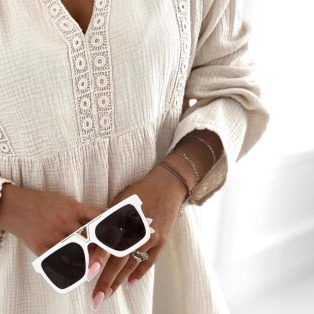 Long Sleeved V-Neck Lace Patchwork Loose Shirt