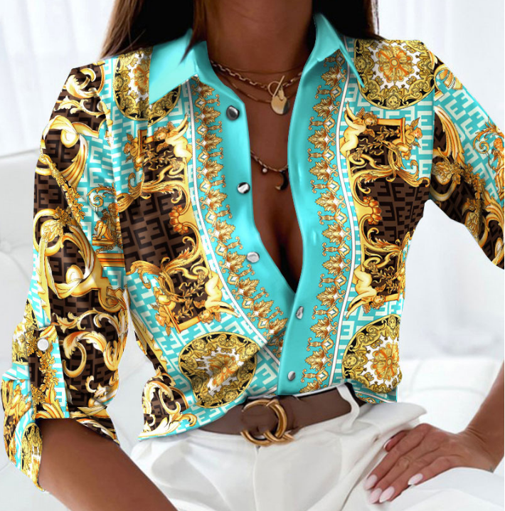 Temperament Elegant Printed Long Sleeved Shirt