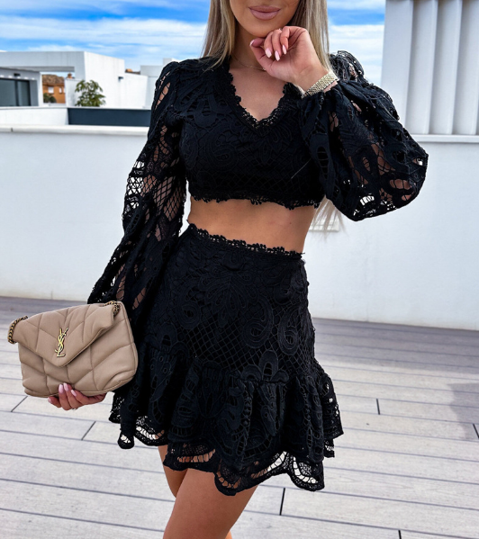 Temperament Lace Fashion Embroidered Dress Set