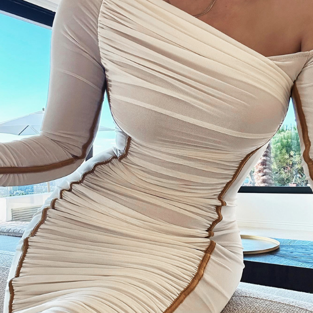 Women'S Solid Color Long Sleeved Splicing Fashion Dress