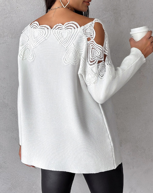 Fashion Women'S Sexy Long Sleeved Lace Splicing Sweater