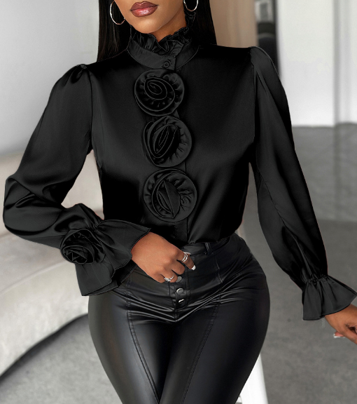 Elegant Temperament Flower Long Sleeved Top