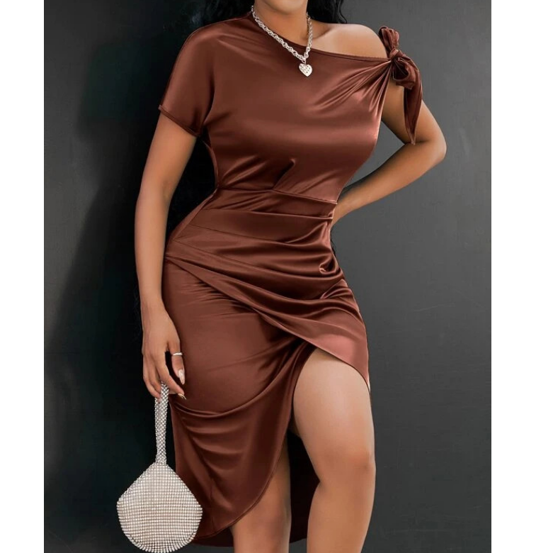 Solid Color Off Shoulder Slim Dress