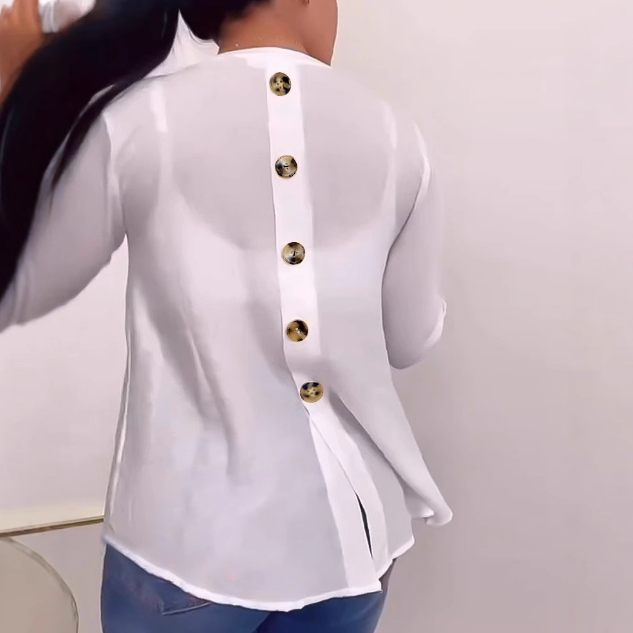 Fashion Women'S White V-Neck Button Up Cardigan Long Sleeved Top