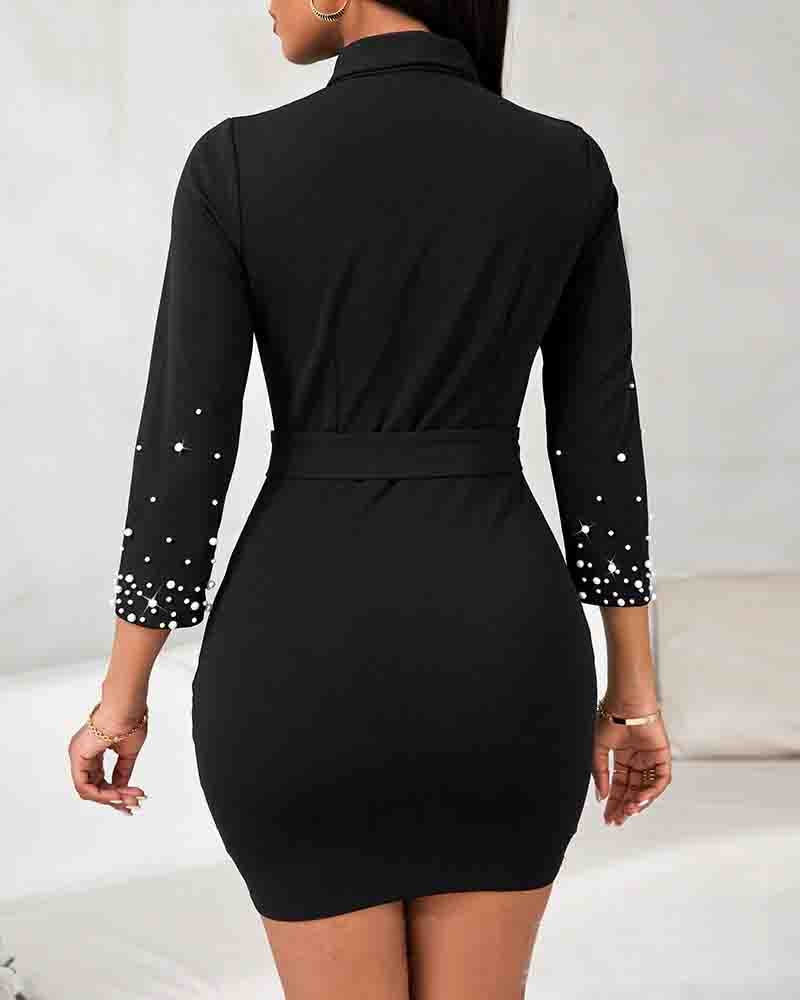 Elegant Temperament Long Sleeved Beaded Dress
