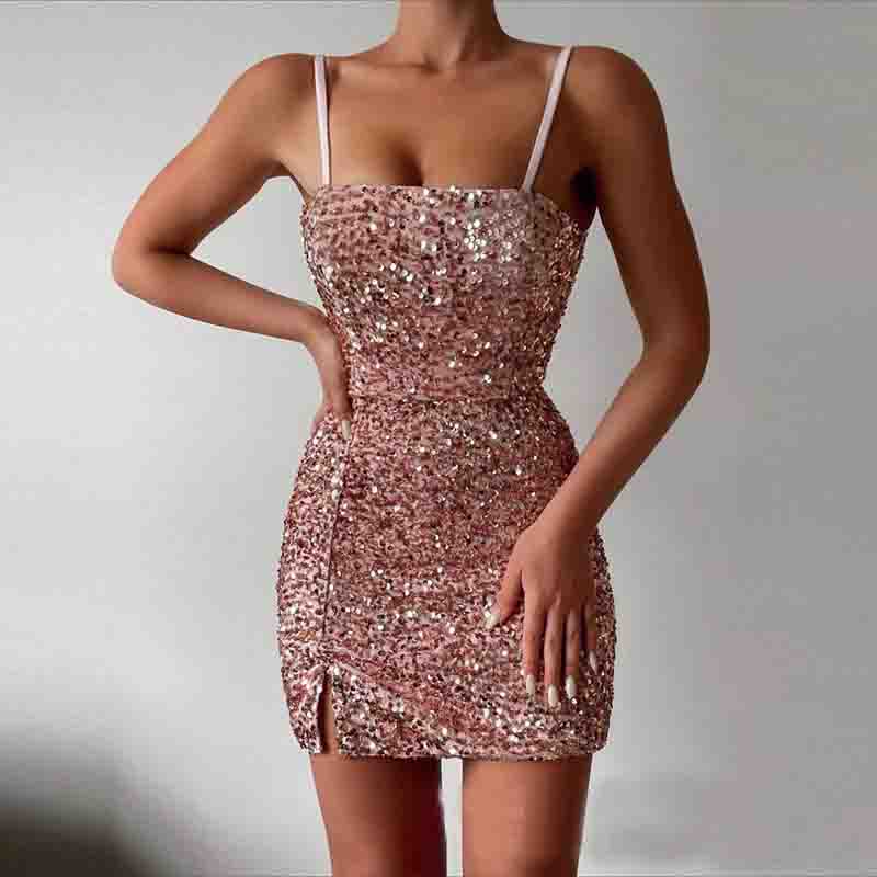 Sling Women'S Sleeveless Sequins Mini Dress