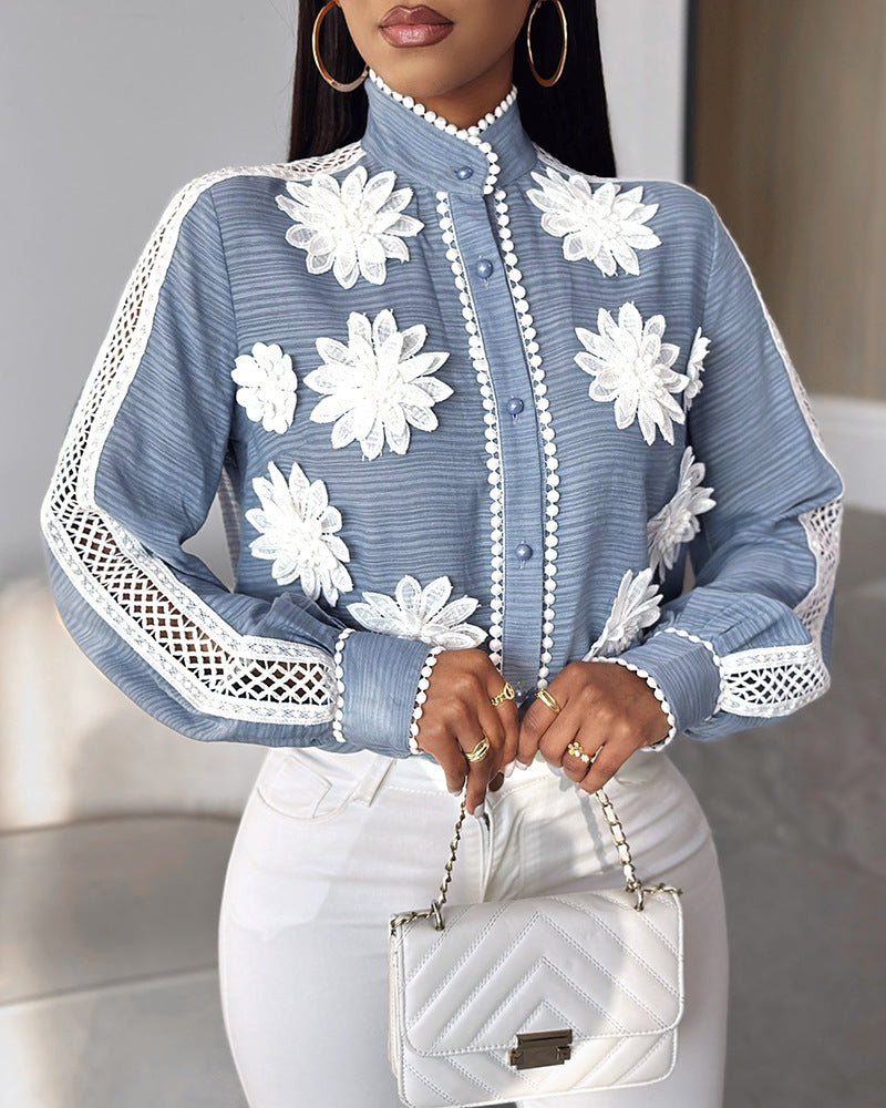 Elegant Long Sleeves Spliced V-Neck Top