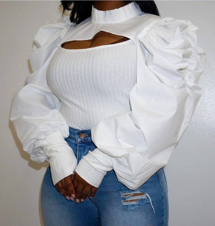 Long Sleeve Solid Color Puff Sleeve Shirt Top