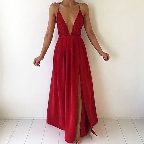 Fashion Sexy Sling V-Neck Backless Dress