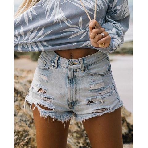 Casual Elastic Hole Denim Pants