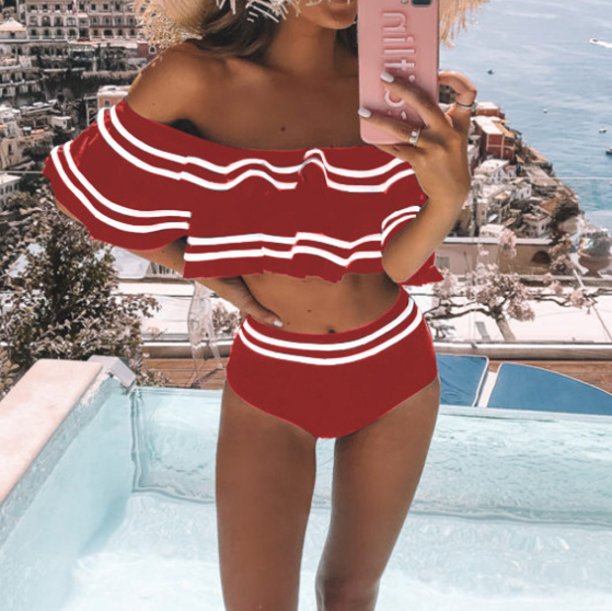 Word Shoulder Sexy Split Swimsuit