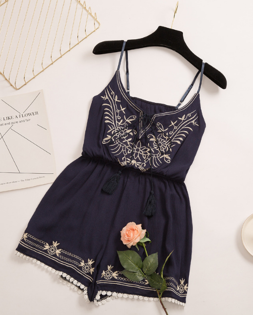 Sling Embroidered High Waist Jumpsuit