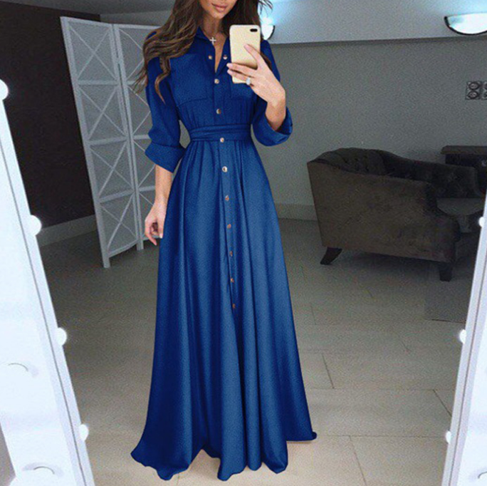 Women Button Down Maxi Shirt Dress
