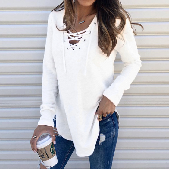 V-Neck Fashion Long-Sleeved Sweater