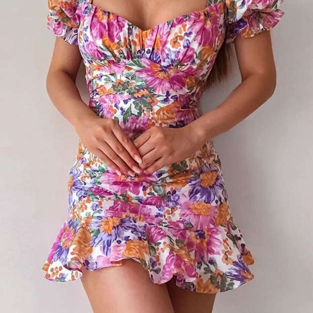 Women's Printed Short Sleeve Mini Dress