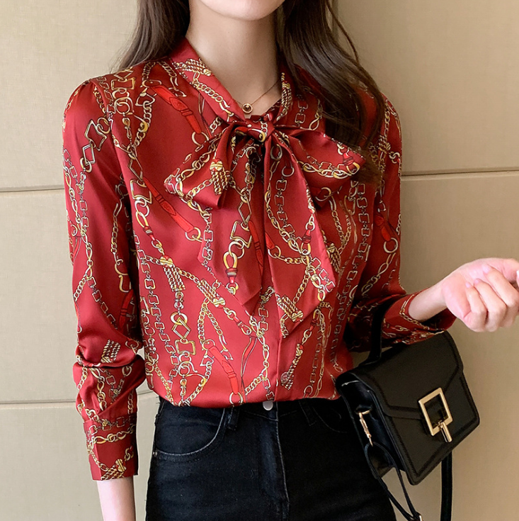 Retro Chiffon Design Long-Sleeved Shirt Top