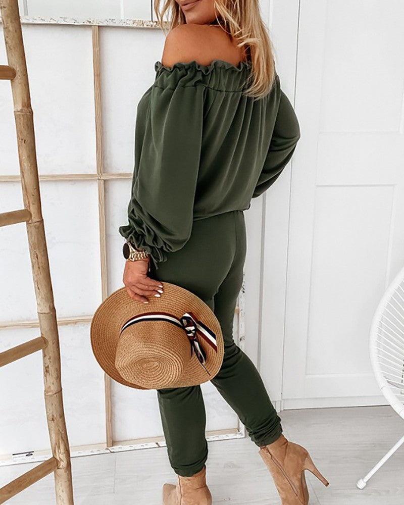 Long Sleeve Women's One-shoulder Jumpsuit