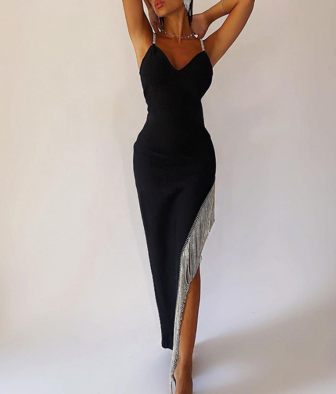 V-Neck Women's Chain Design Sleeveless Dress