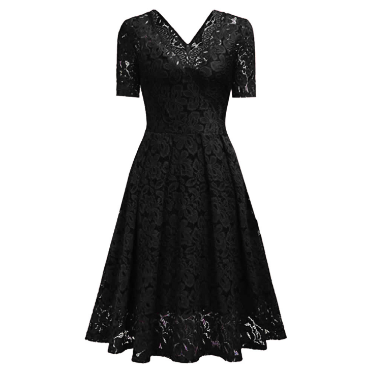 Temperament Fashion V-neck Short Sleeve Lace Dress