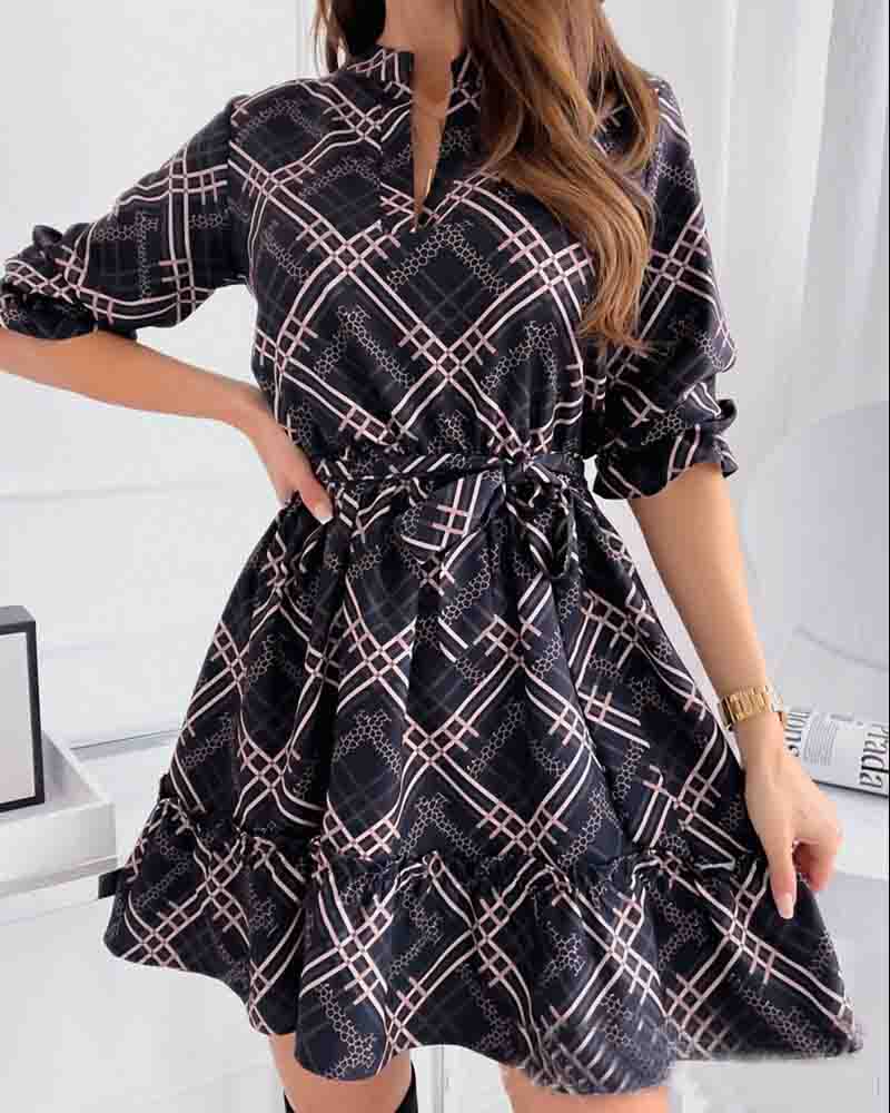 Women's Long Sleeve Black Printed Dress