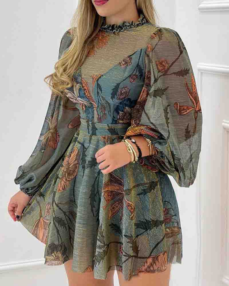 Ladies Blue Floral Print Dress