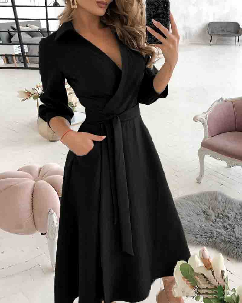 Long Sleeve V-neck Sexy Dress
