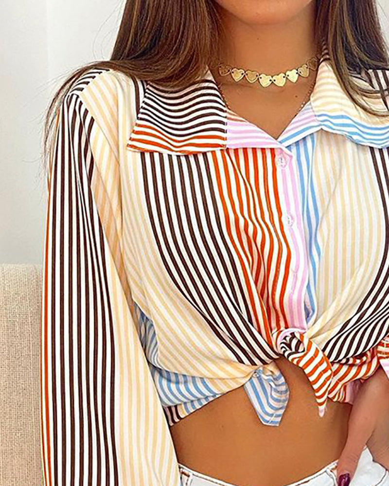 Striped Women's Long Sleeve Cardigan Shirt