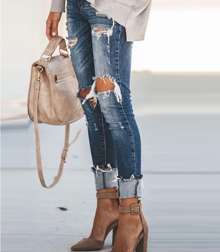 Retro High-Rise Stretch Ripped Jeans