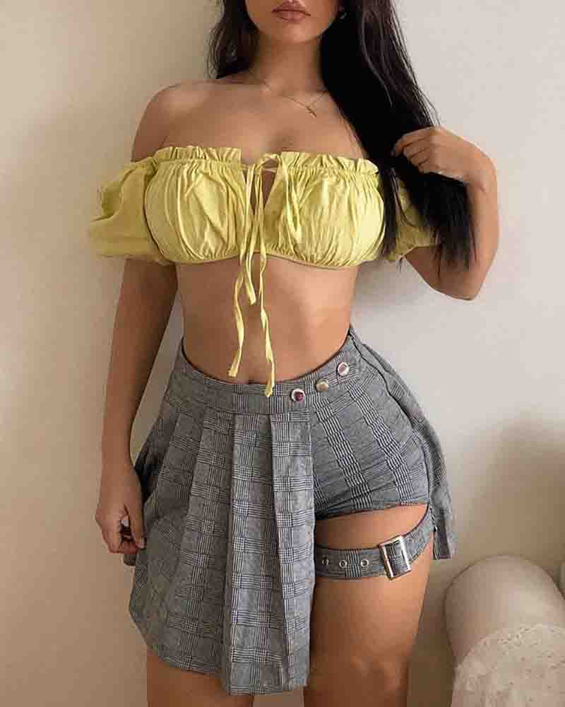 Women's Grey Check Irregular Shorts