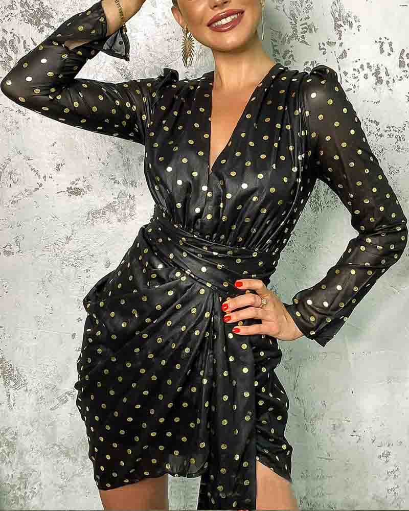 V-Neck Women's Long Sleeve Dress