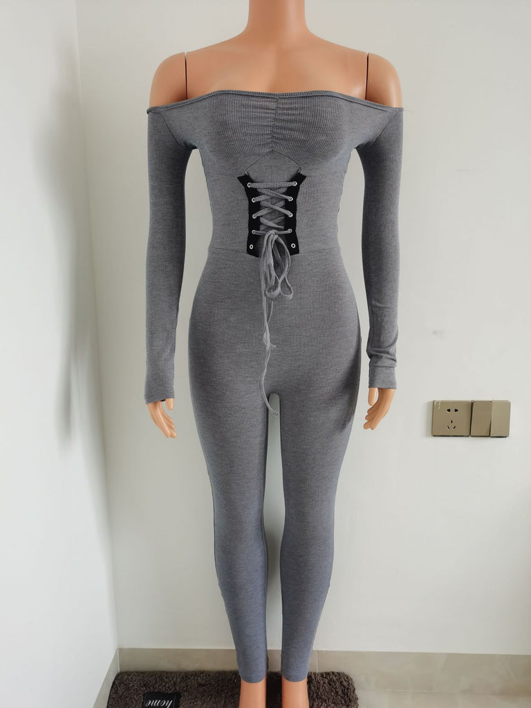 Solid Color Sexy Long-Sleeved Hip Strapless Jumpsuit