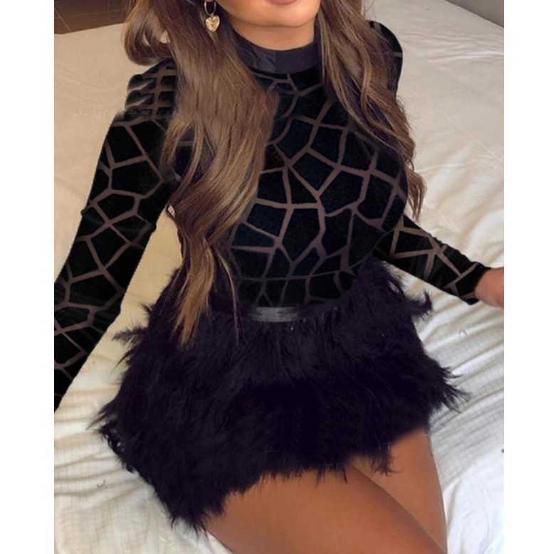Fashion Women's Mesh Long Sleeve Dress