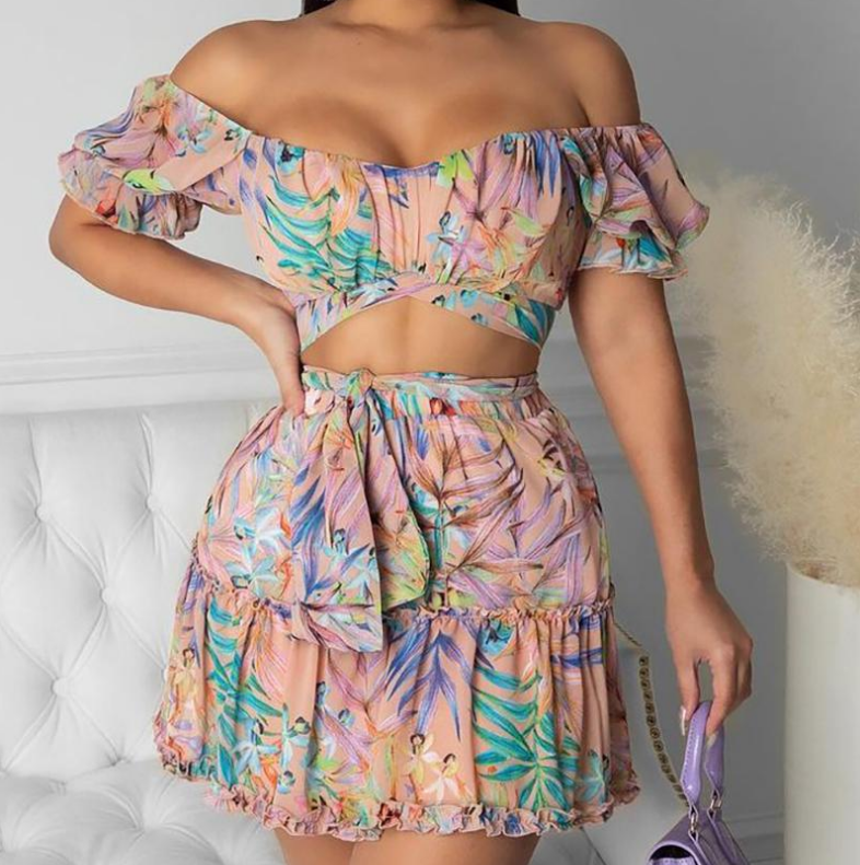 Fashion Sexy Print Two-piece Dress