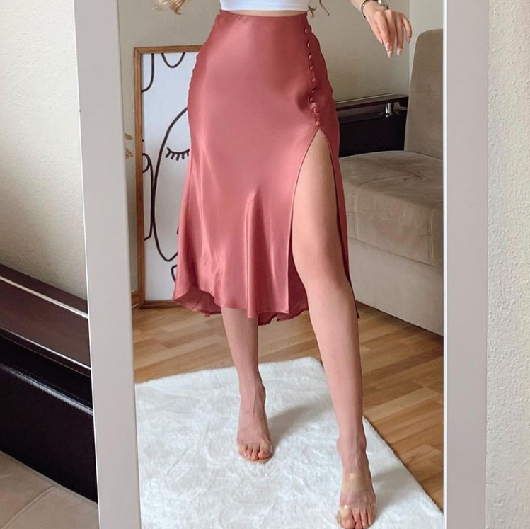 Solid Color Women Chiffon Skirt