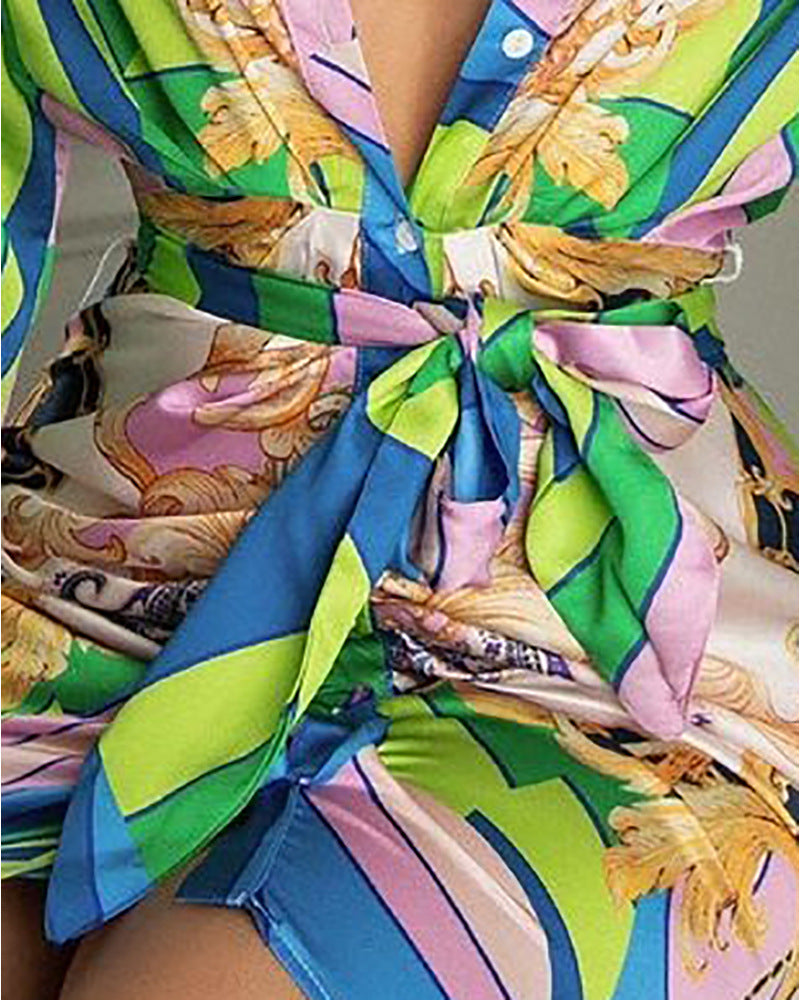 Long Sleeve Design Print Dress